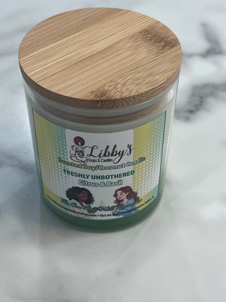 Freshly Unbothered Candle | Citrus Basil  8 oz | Single Wick | Soy Wax | Clear Jar + Wooden Lid