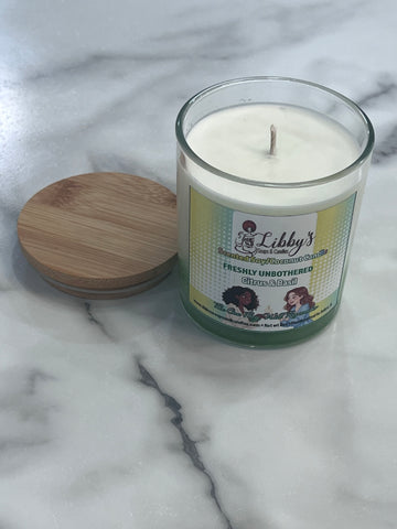 Freshly Unbothered Candle | Citrus Basil  8 oz | Single Wick | Soy Wax | Clear Jar + Wooden Lid